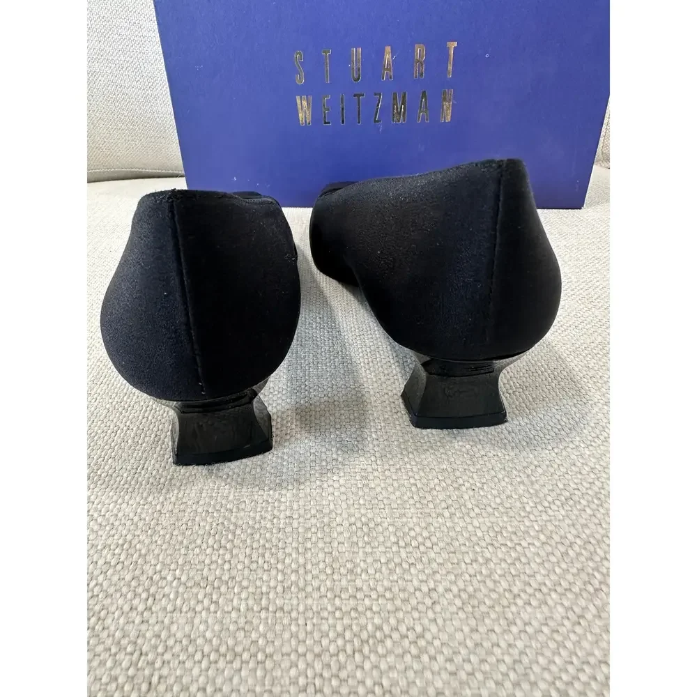 Stuart Weitzman River Heels – Naughty Viola Luau Linen – Size 6.5B in Black